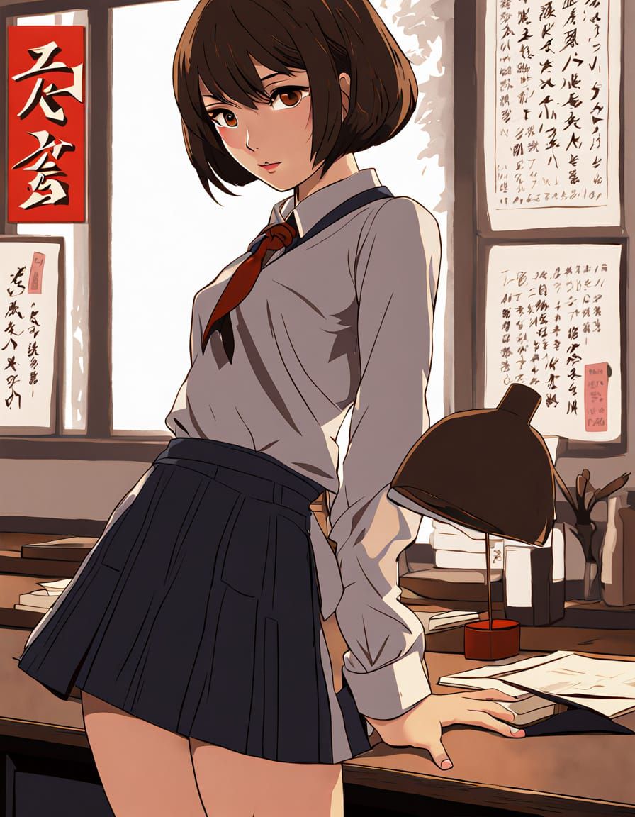 Makoto Niijima in Ukiyo-e Style School Uniform