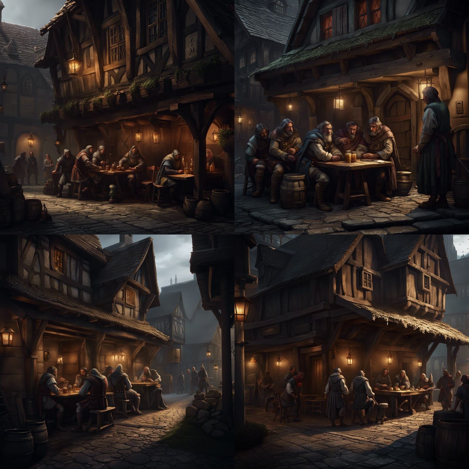 Medieval Tavern Scene in Dark Fantasy Style