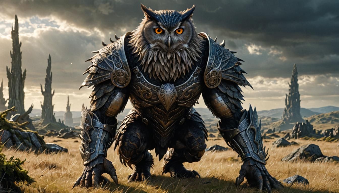 Anthropomorphic Owl Man in Eerie Fairy Forest