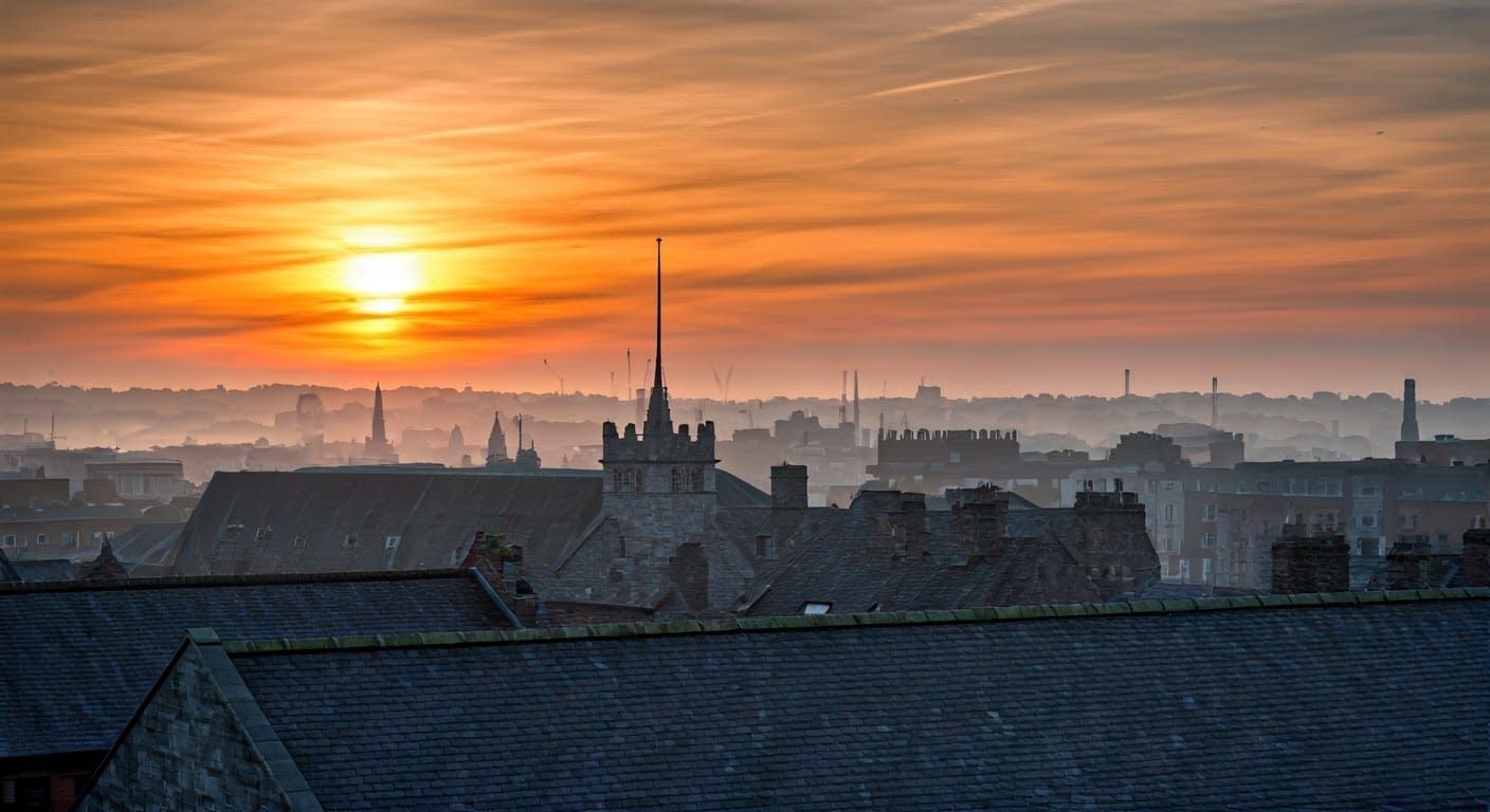 Dublin Skyline in Romantic Watercolor Style