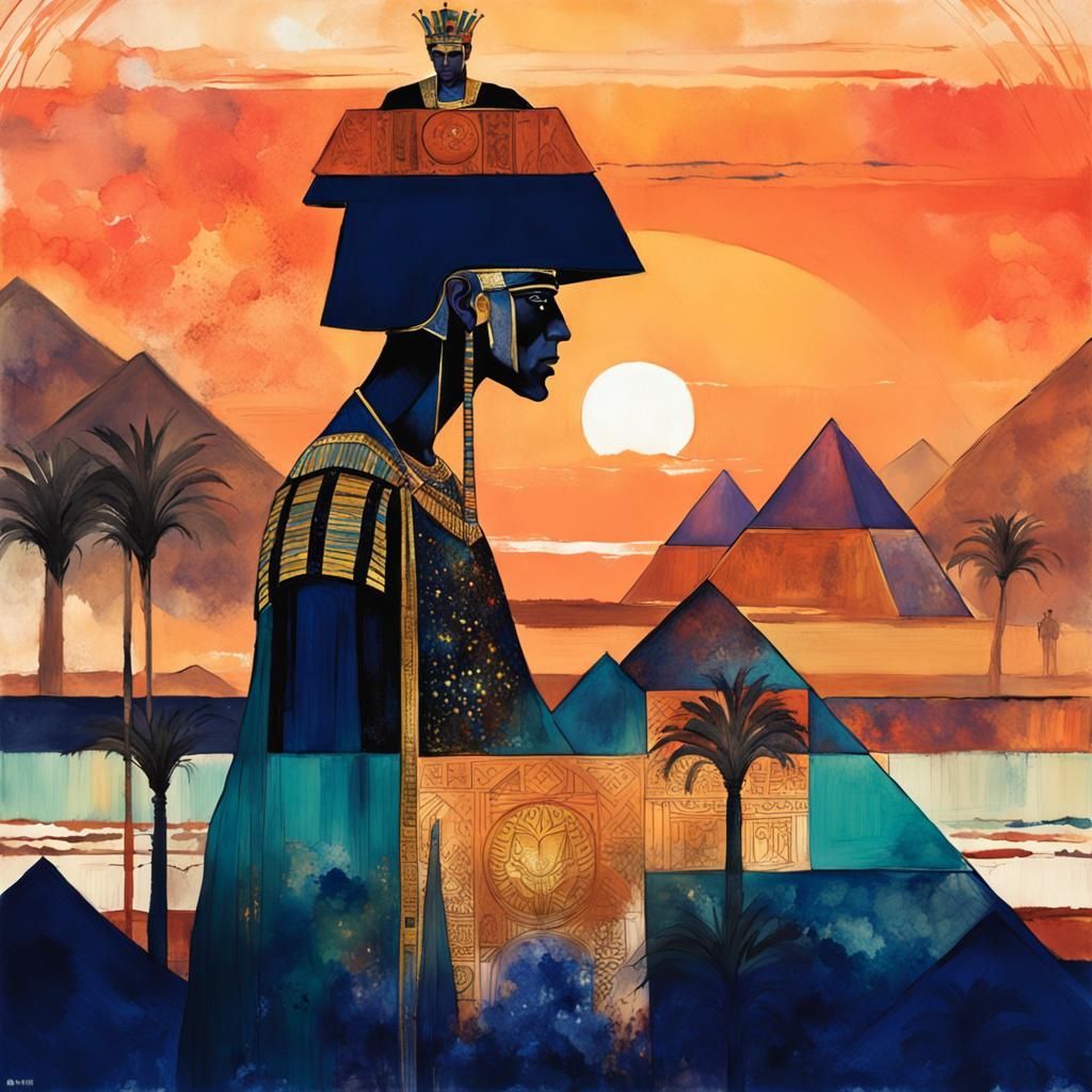 Elegant Egyptian Ruler in Ancient Attire