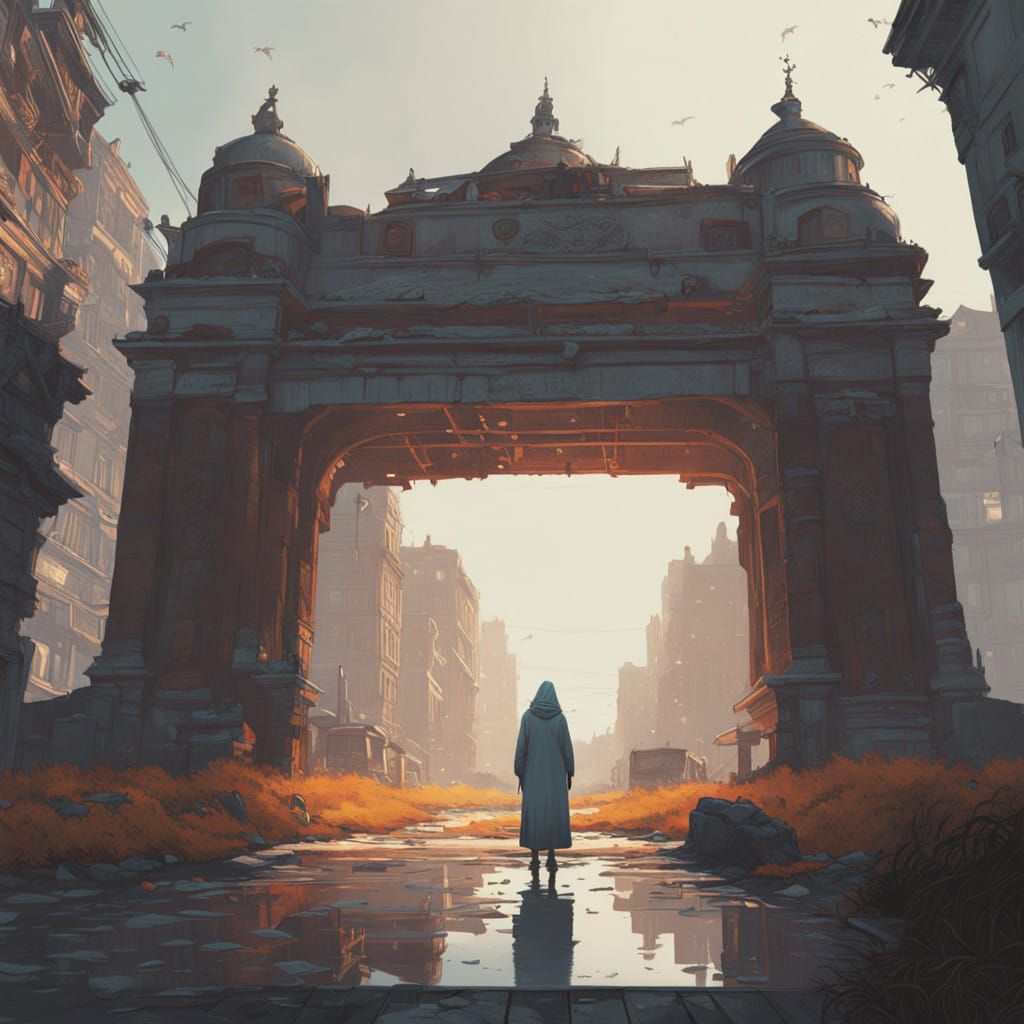 Women in Ancient City Gather Around Majestic Marble Platform