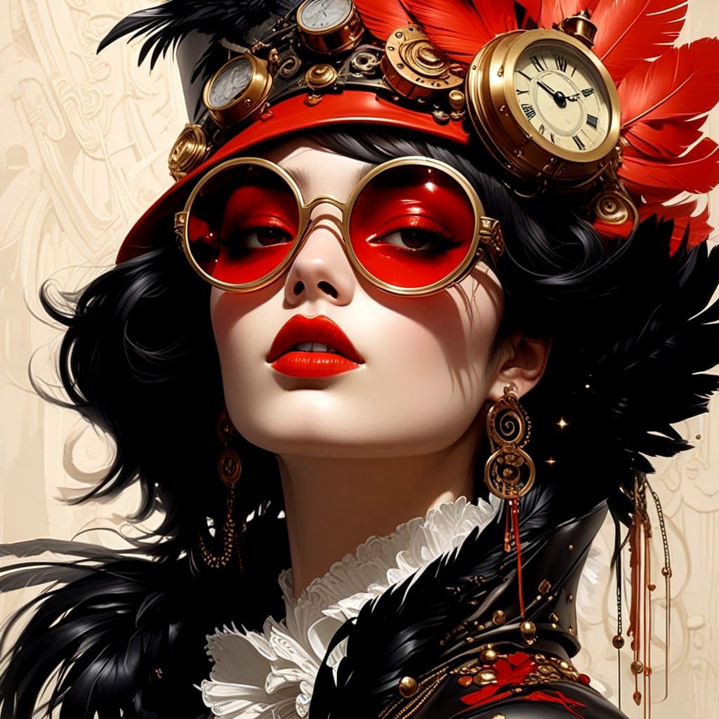 Regal Steampunk Fashion in Vibrant Colors with Impasto Brush...