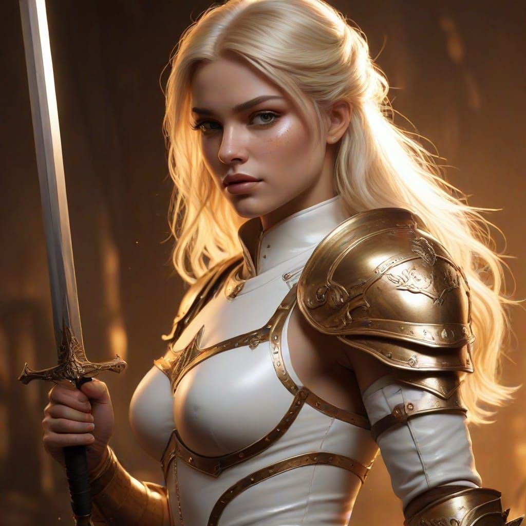 Heroic Blonde Knight in Golden Armor
