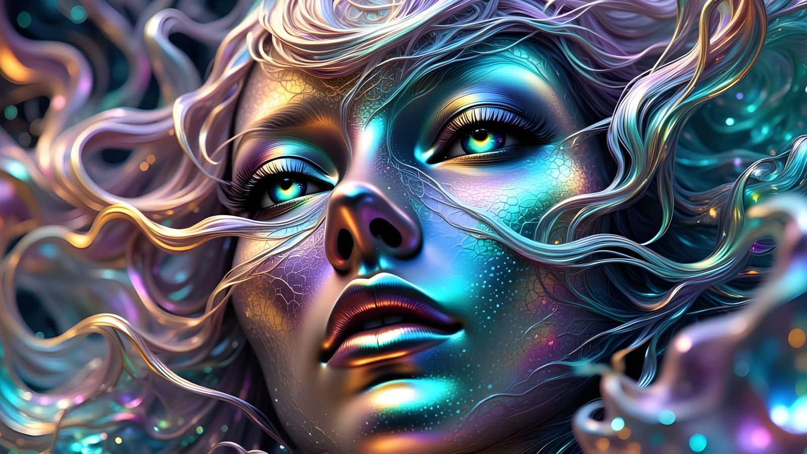 Cosmic Goddess in Holographic Robes Contemplating