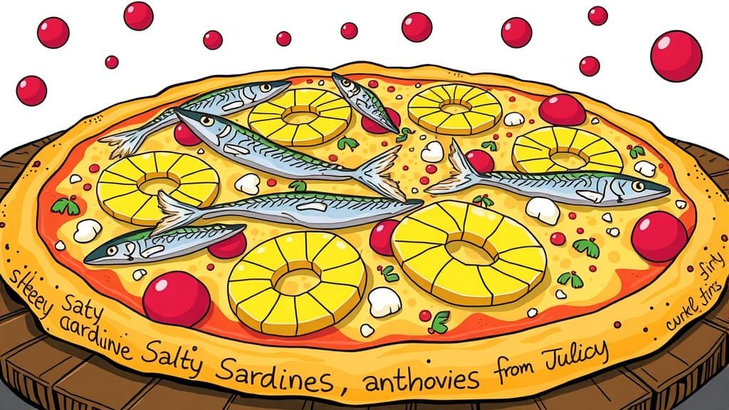 an extra large  sardine, anchovy and pineapple pizzza