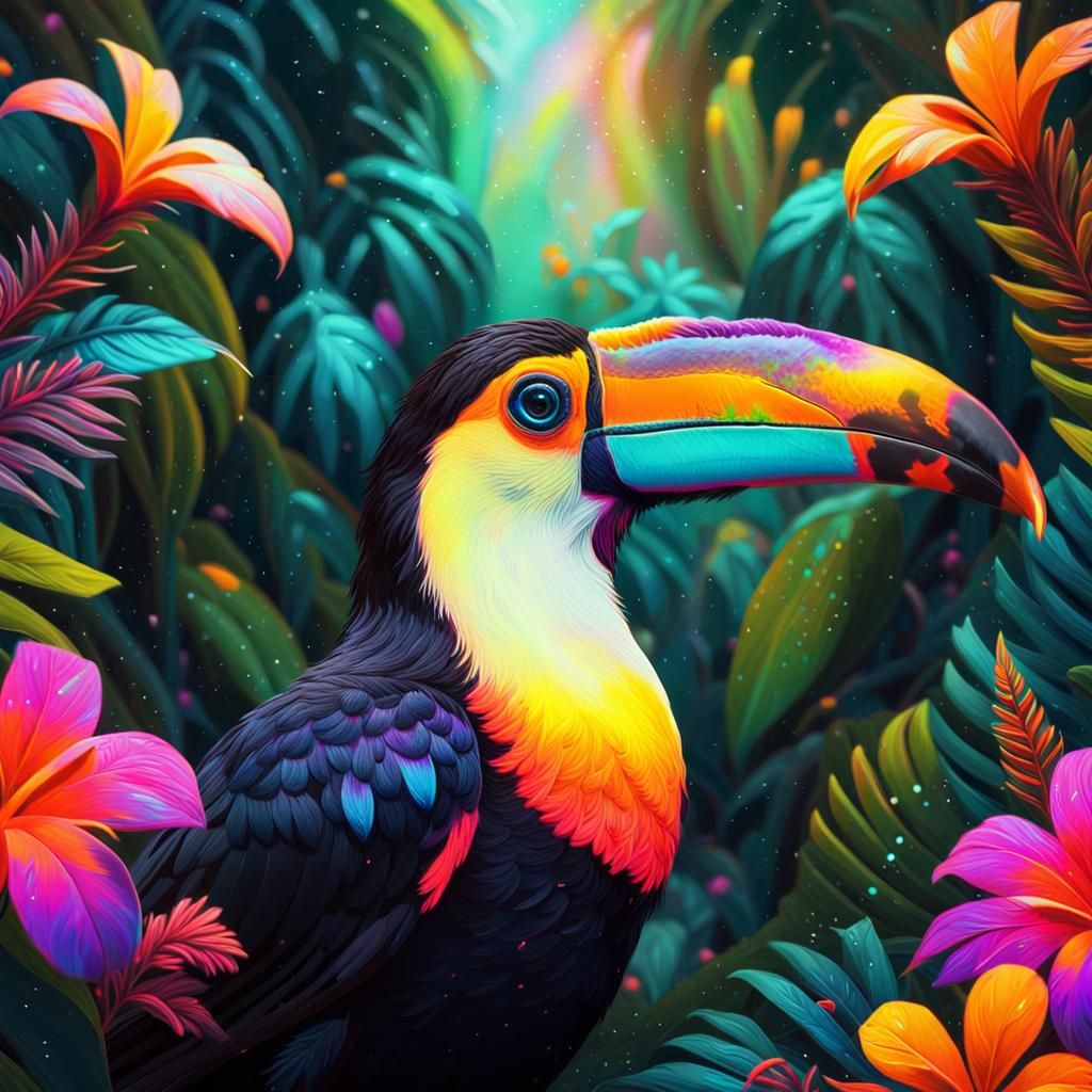 Fluorescent Toucan Portrait in Street Art Style