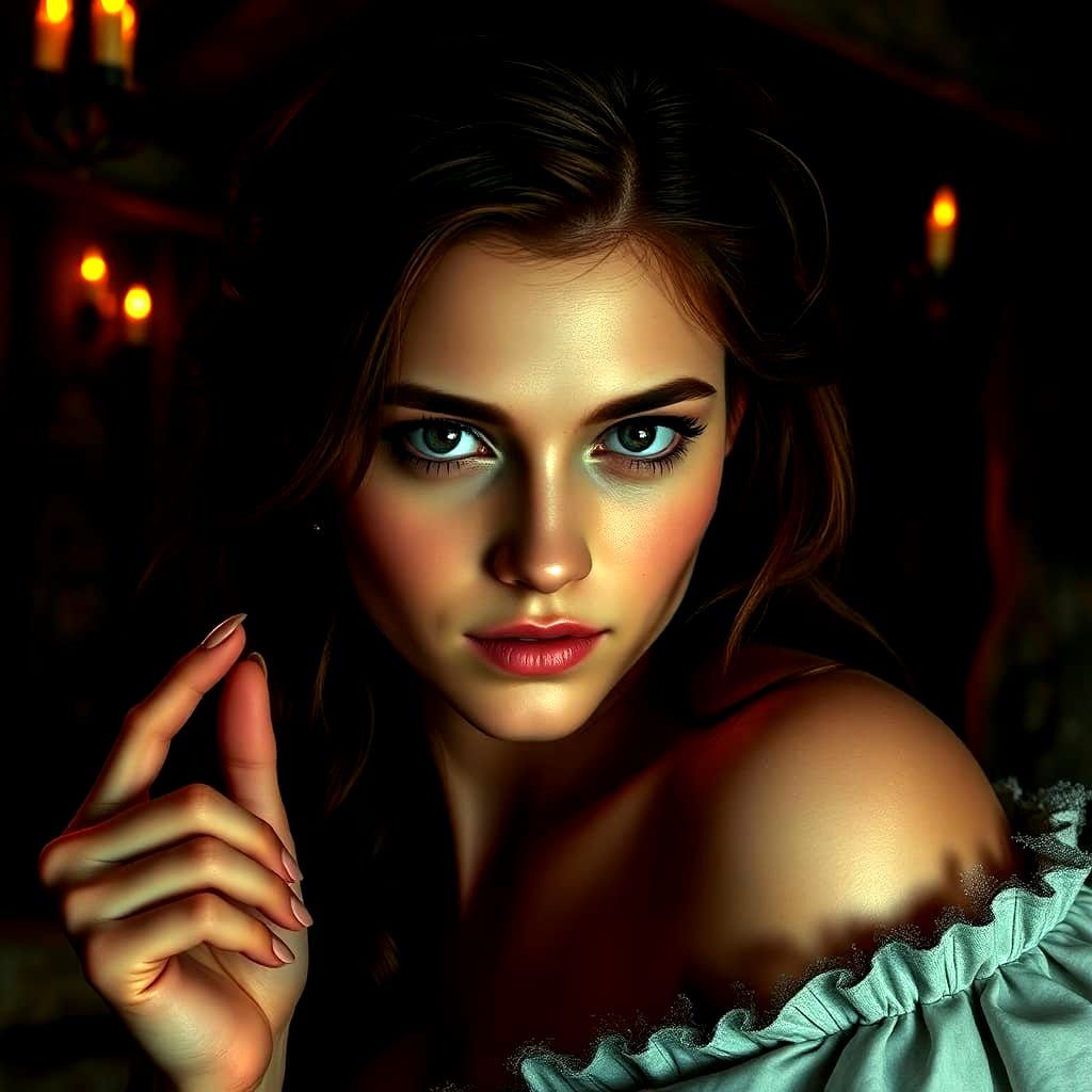 Young Woman Whispering Secret in Medieval Tavern