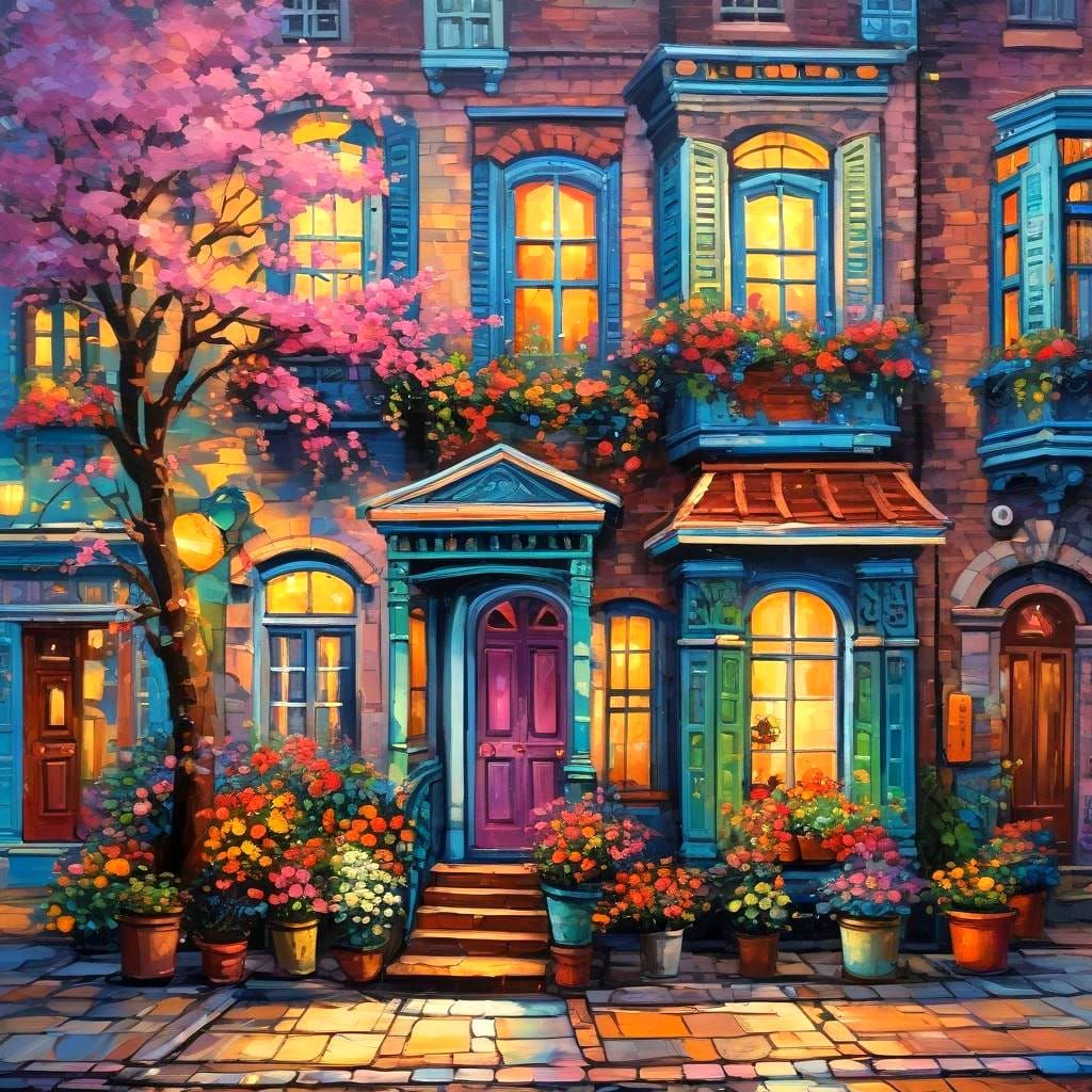 Colorful House on Cute Street in Expressionist Style