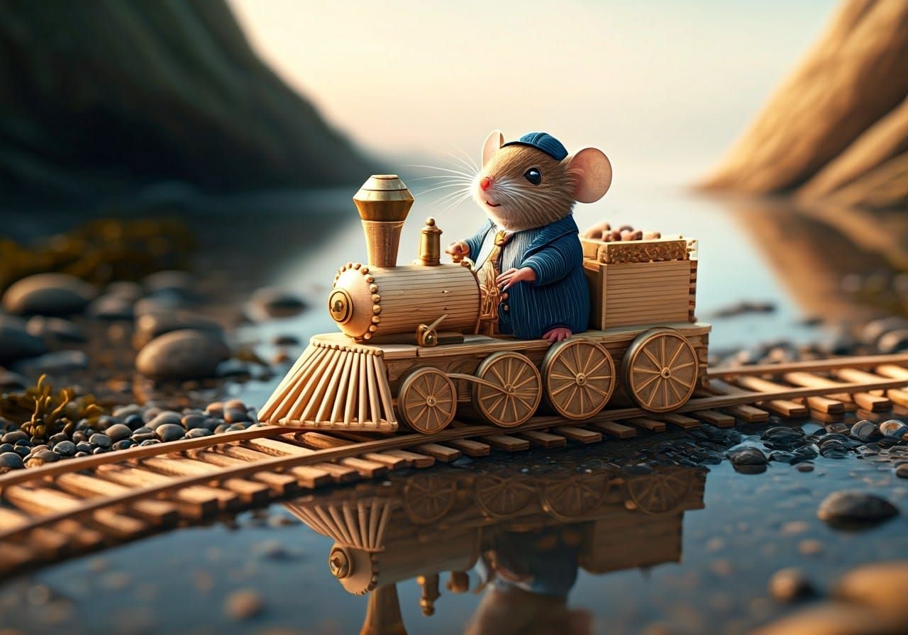 Mouse Engineer Chugs Whimsical Steam Train