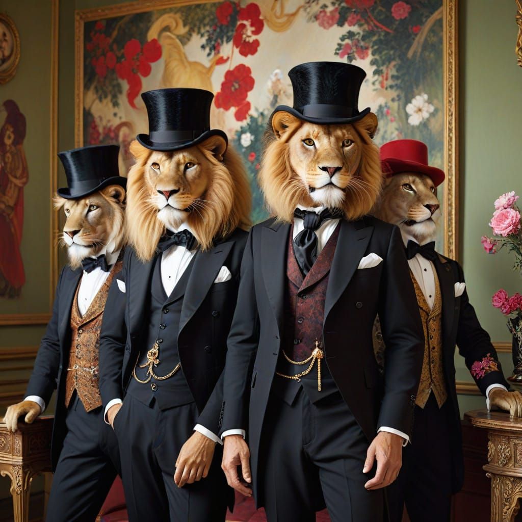 Regal Lions in Opulent Attire