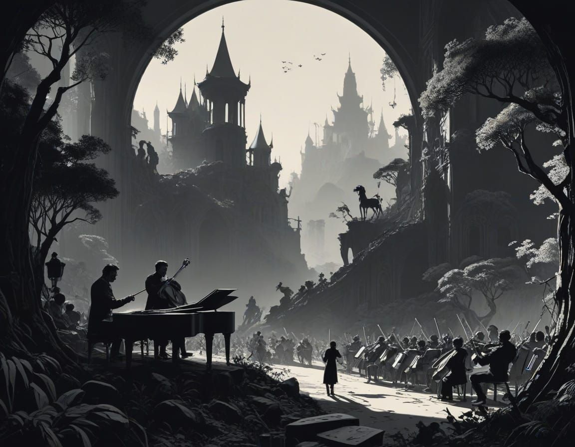Symphony Orchestra Performance in Silhouette Style