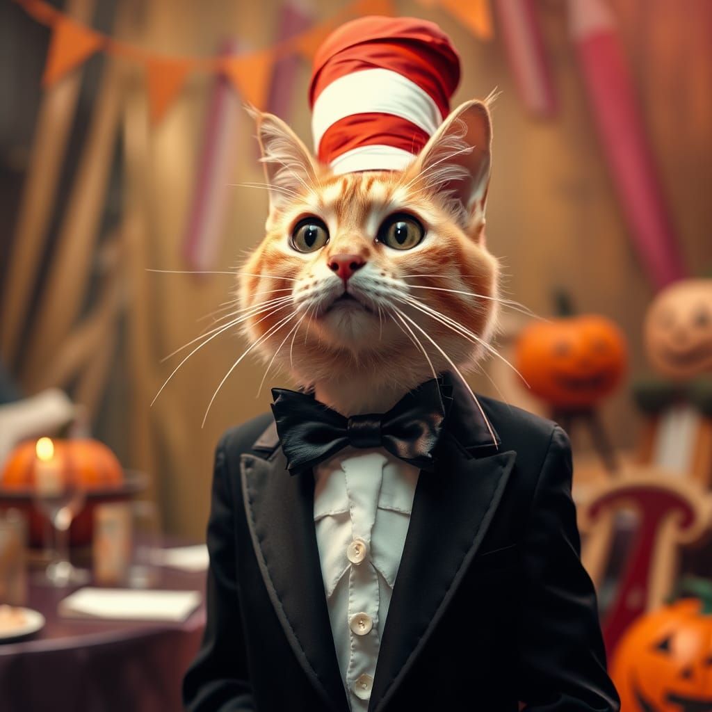 Cat in the Hat at Halloween Party in Abstract Art