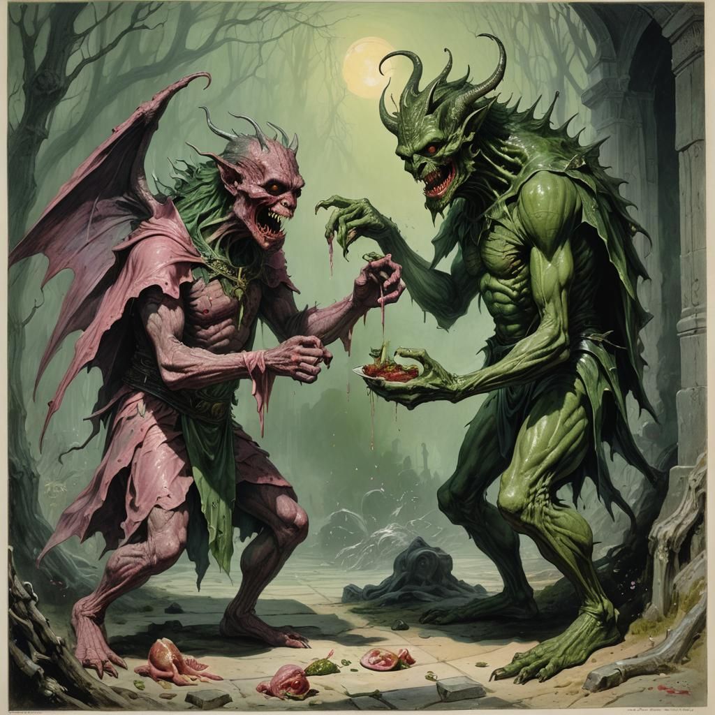 Scary Monster Eats Fairy in Horror Style