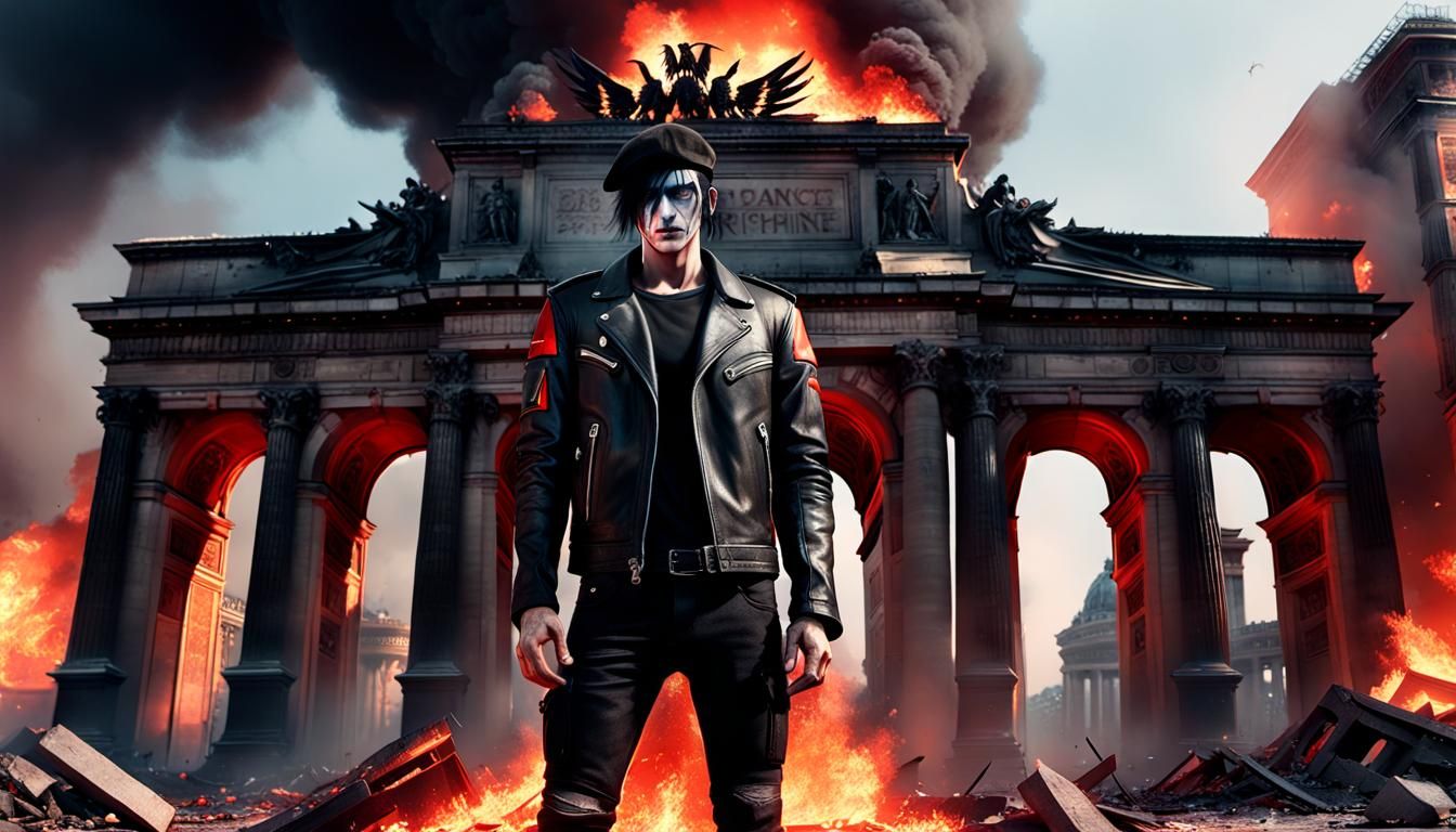 Burning Arc de Triomphe with Corpse Paint Figure