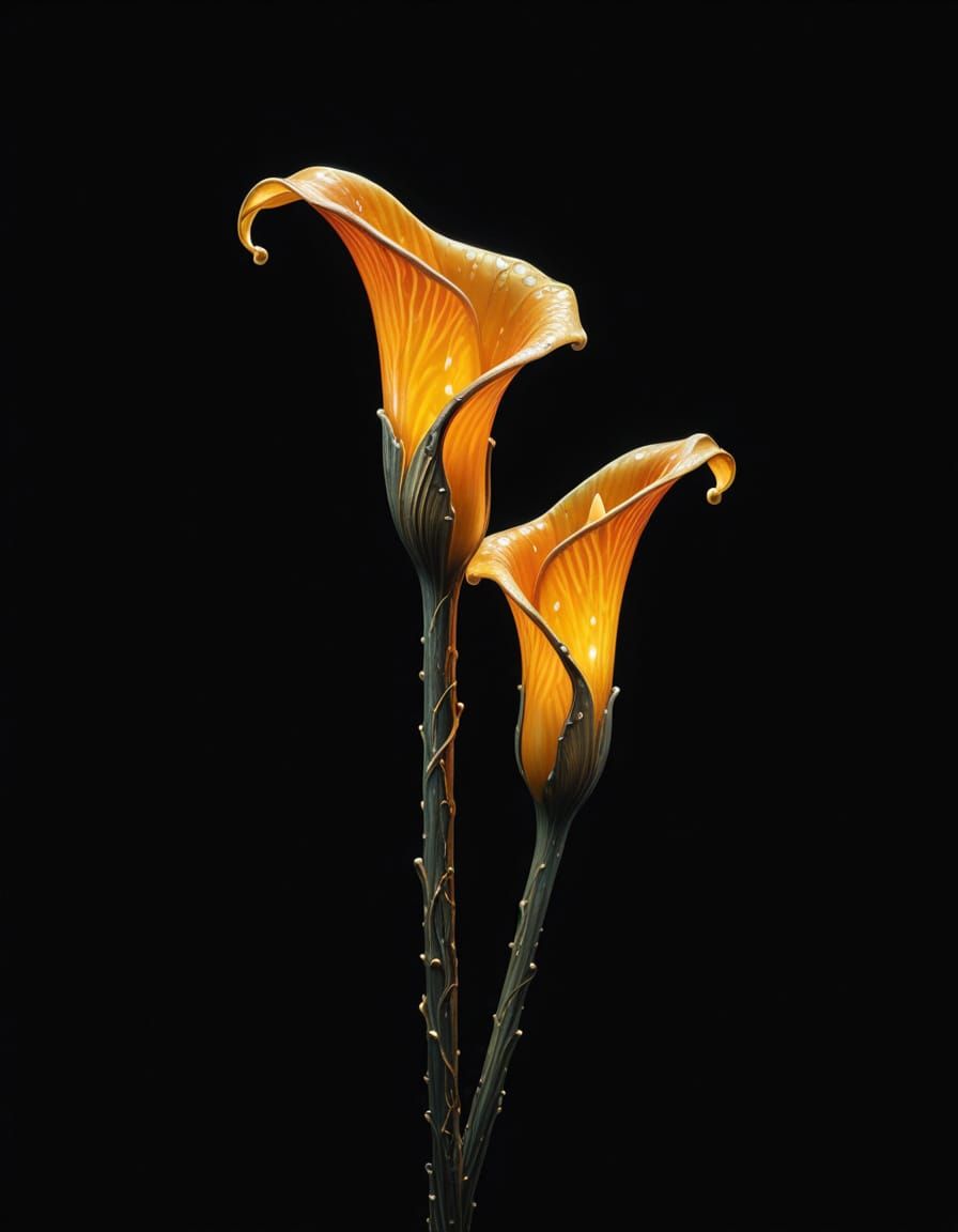 Dystopian Coral Calla Sculpture in Oil Painting Style