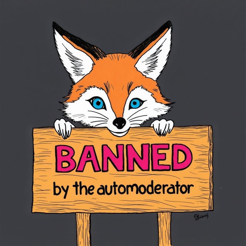 Fox Behind "BANNED" Sign in Minimal Vector Art