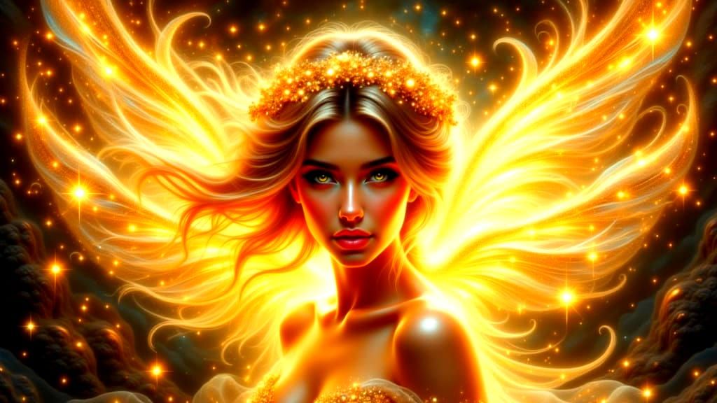 Glowing Baby Angel in Ethereal Light with Golden Rays