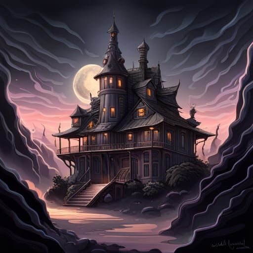 Haunted Cabin Drawing in Visionary Airbrush Art