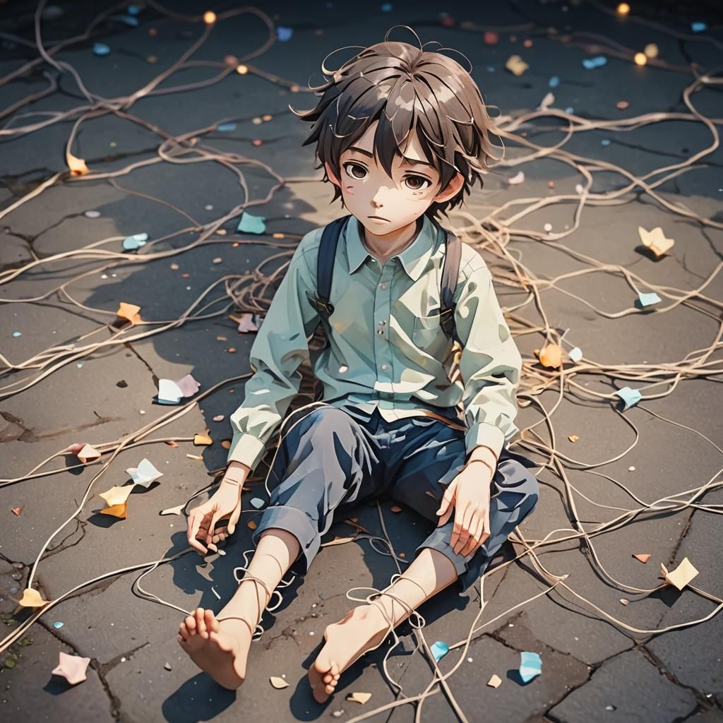 Broken Puppet with Strings in Anime Style