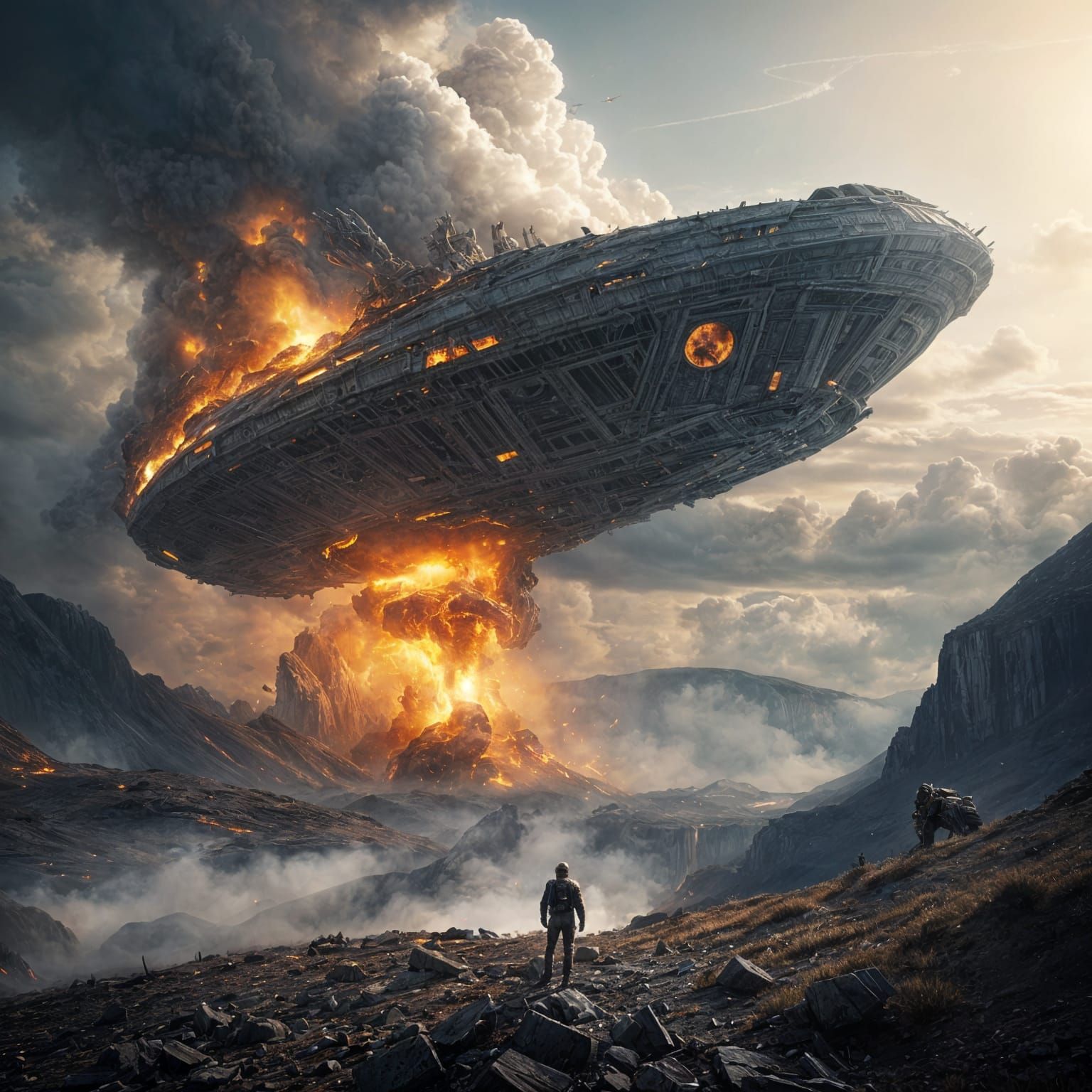 Crashed Alien Mothership in Devastated Valley