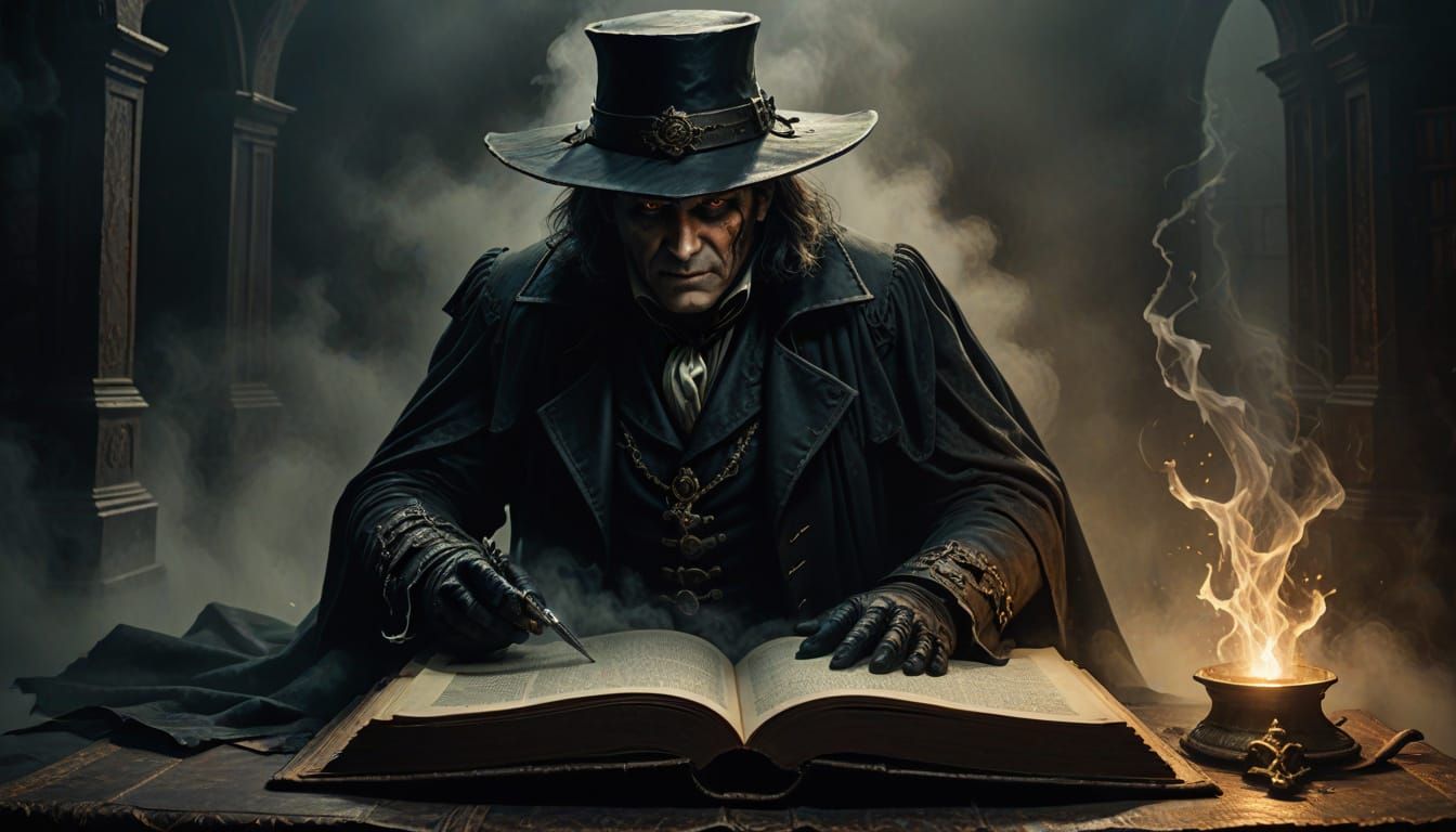 Van Helsing Emerges from Book in Dark Fantasy Art