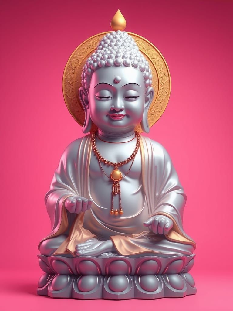 Cyberpunk Bodhisattva Buddha Statue in Vibrant Colors