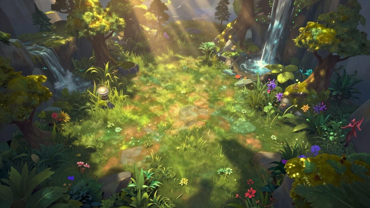 Dota 2 Nature Scene With Waterfalls and Glowing Moss