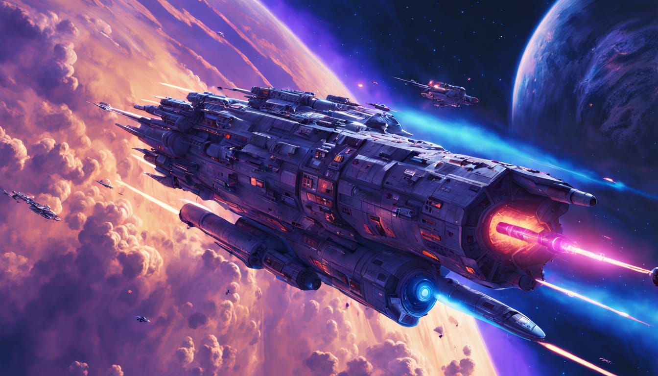 Cinematic Star Cruiser in Nebula, Digital Art