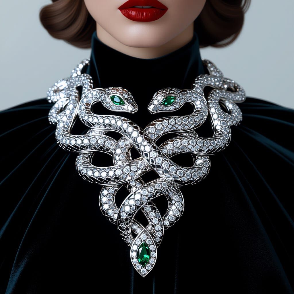 Diamond & Emerald Snake Brooch on Velvet Cape
