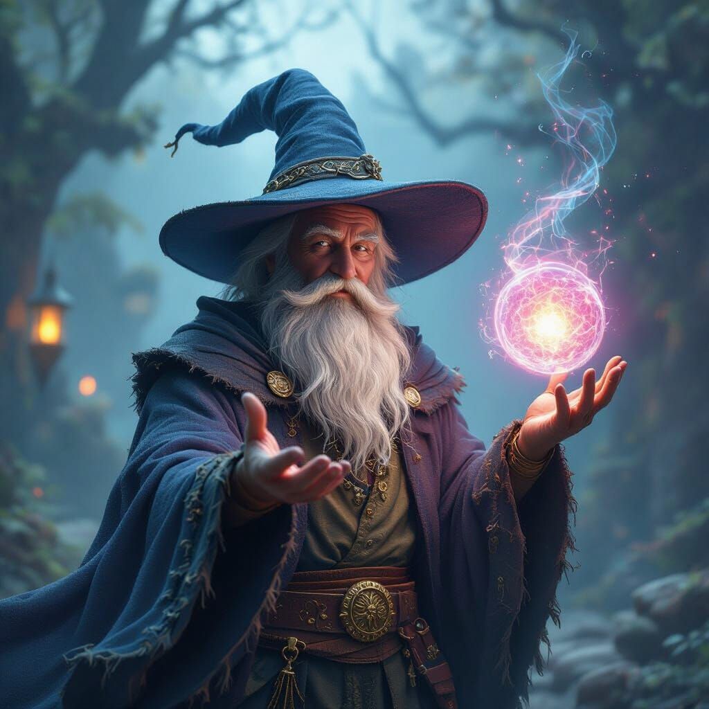 Elderly Mage Showcases Elemental Magic to Awestruck Crowd