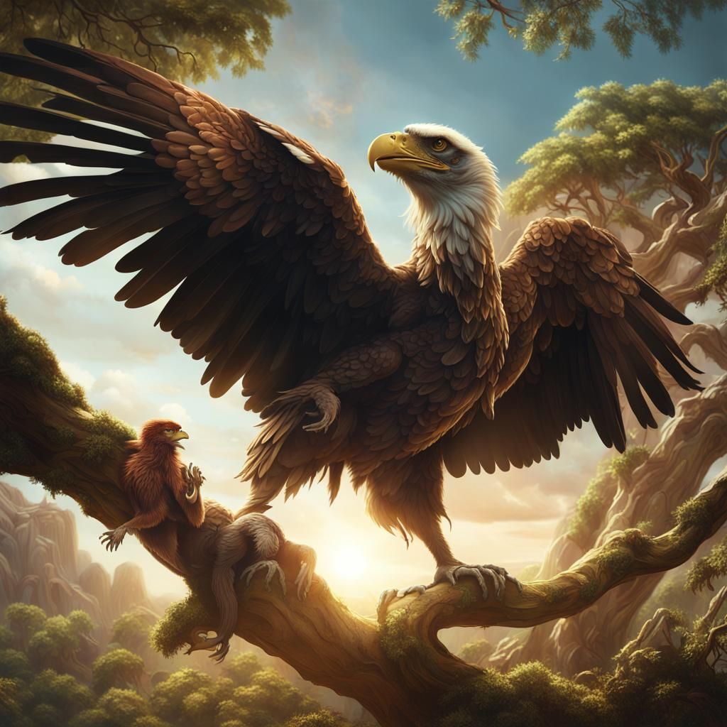 Hybrid Eagle-Monkey Creature in Digital Painting
