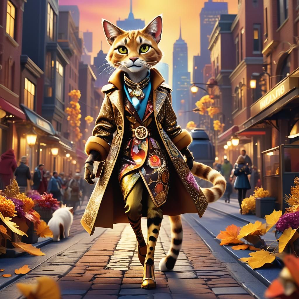 Tabaxi Fashionista on Catwalk in Pixar-Inspired 3D Art