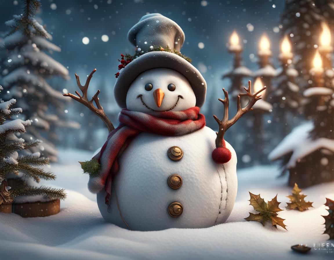 Christmas Snowman in Detailed Digital Art