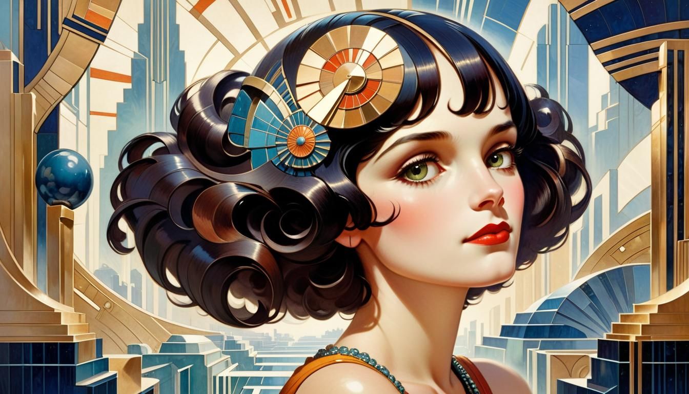 Attractive Person with Heart in Hyper-Modern Art Deco Style