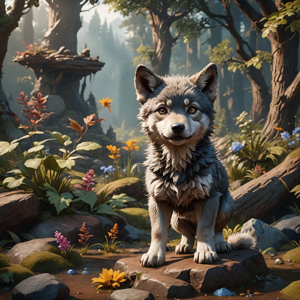 Cute Baby Wolf Fantasy Concept Art