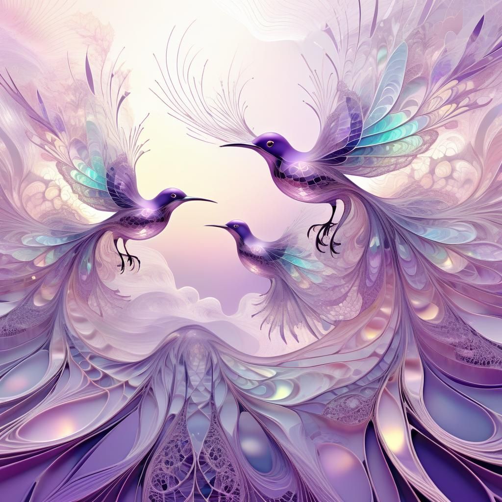 Ethereal Purple Birds in Abstract Fractal Art