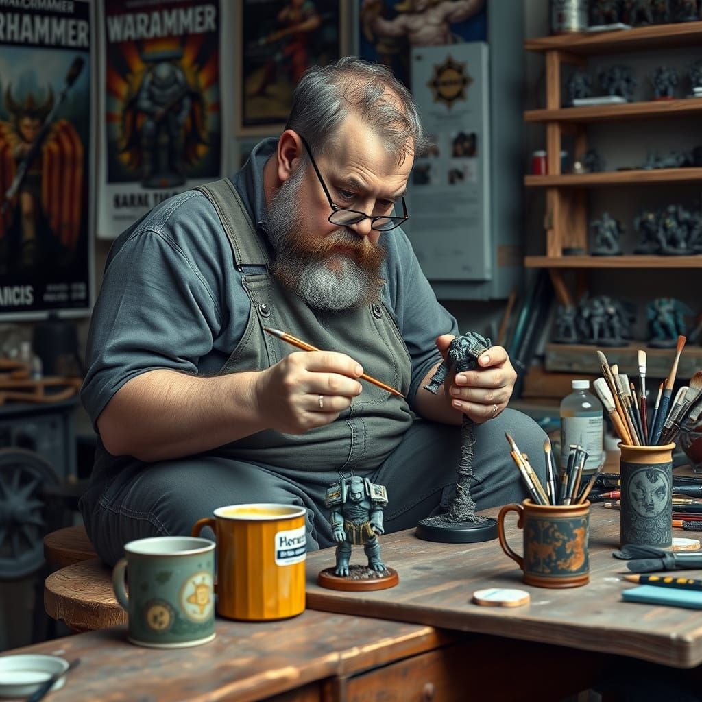 Focused Miniature Painter in Photorealistic Style