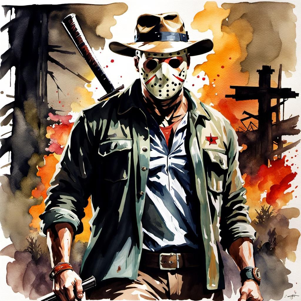 Jason Voorhees as Indiana Jones Watercolor
