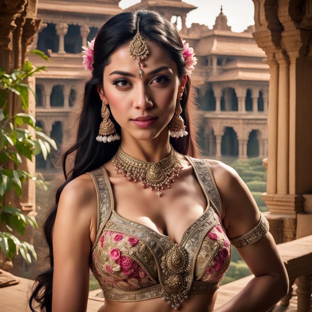 Apsara in Indian Castle Terrace: Hyperrealistic Portrait