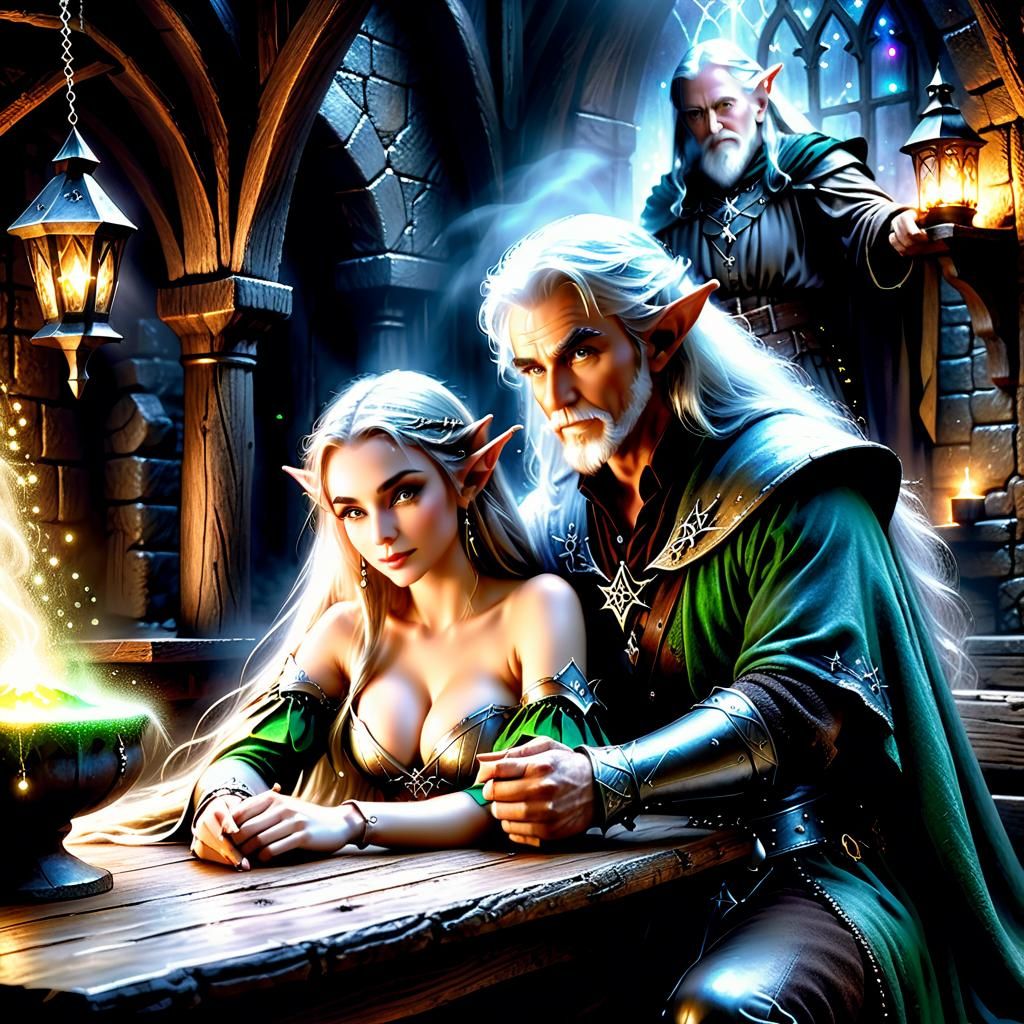 Magical Elf Encounter in a Medieval Lair