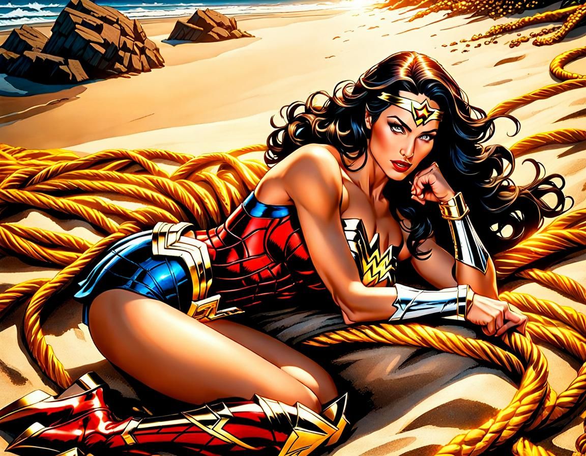 Wonder Woman on the Beach: Hyperrealistic Steampunk Portrait