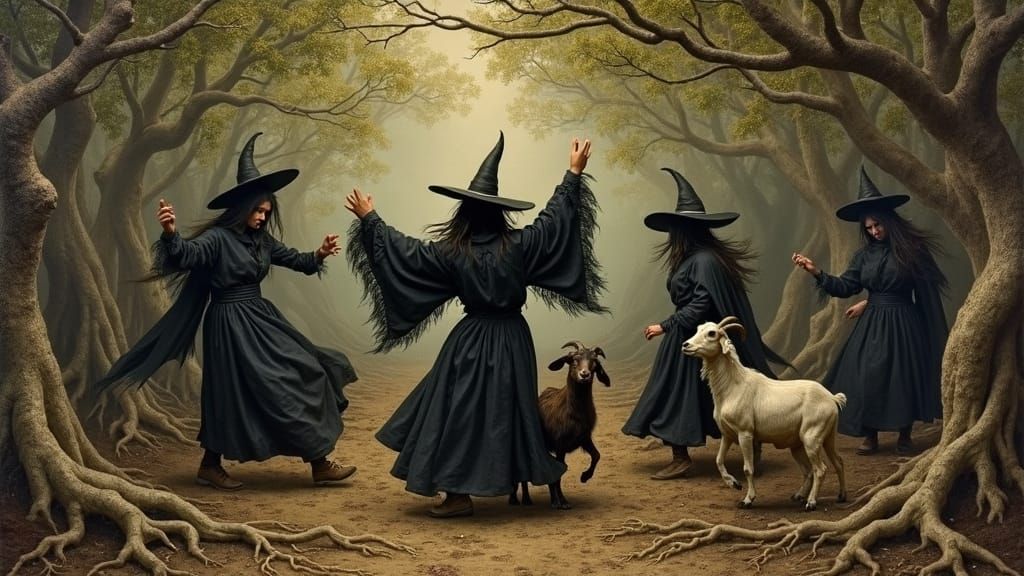Witches' Sabbath Dance with Goats in Bruegel Style