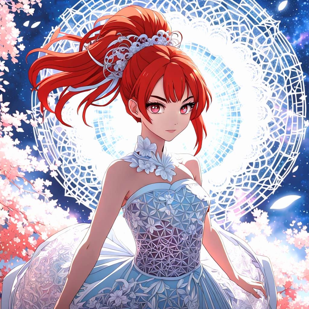 Beautiful Woman with Cherry Blossoms at Night
