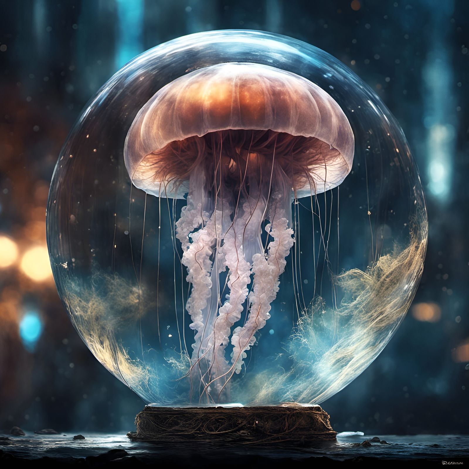 Jellyfish in Crystal Sphere: Detailed 3D Art