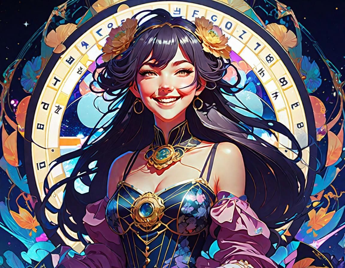 Anime Tarot Card: Kitsune in Art Nouveau Style