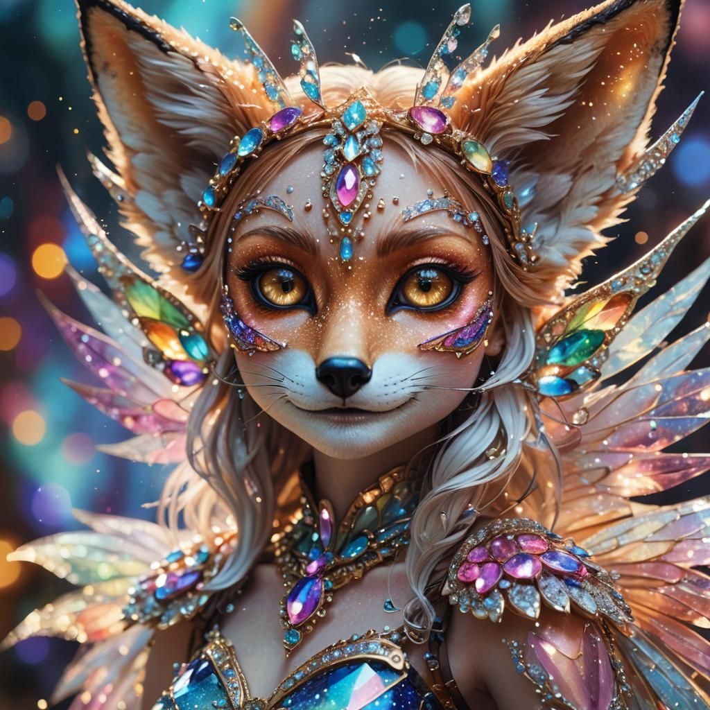 Magical Fairy Fox Portrait in Dark Fantasy Style