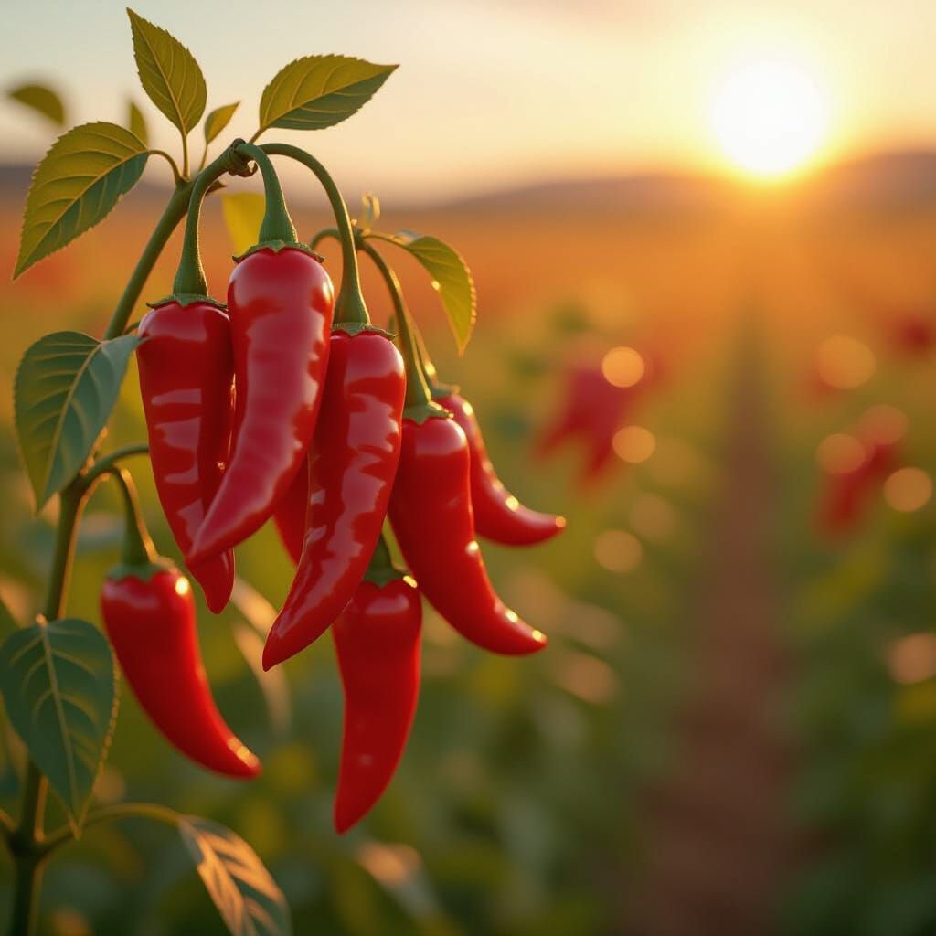 Sun-Drenched Red Chile Peppers Drying in New Mexico Field