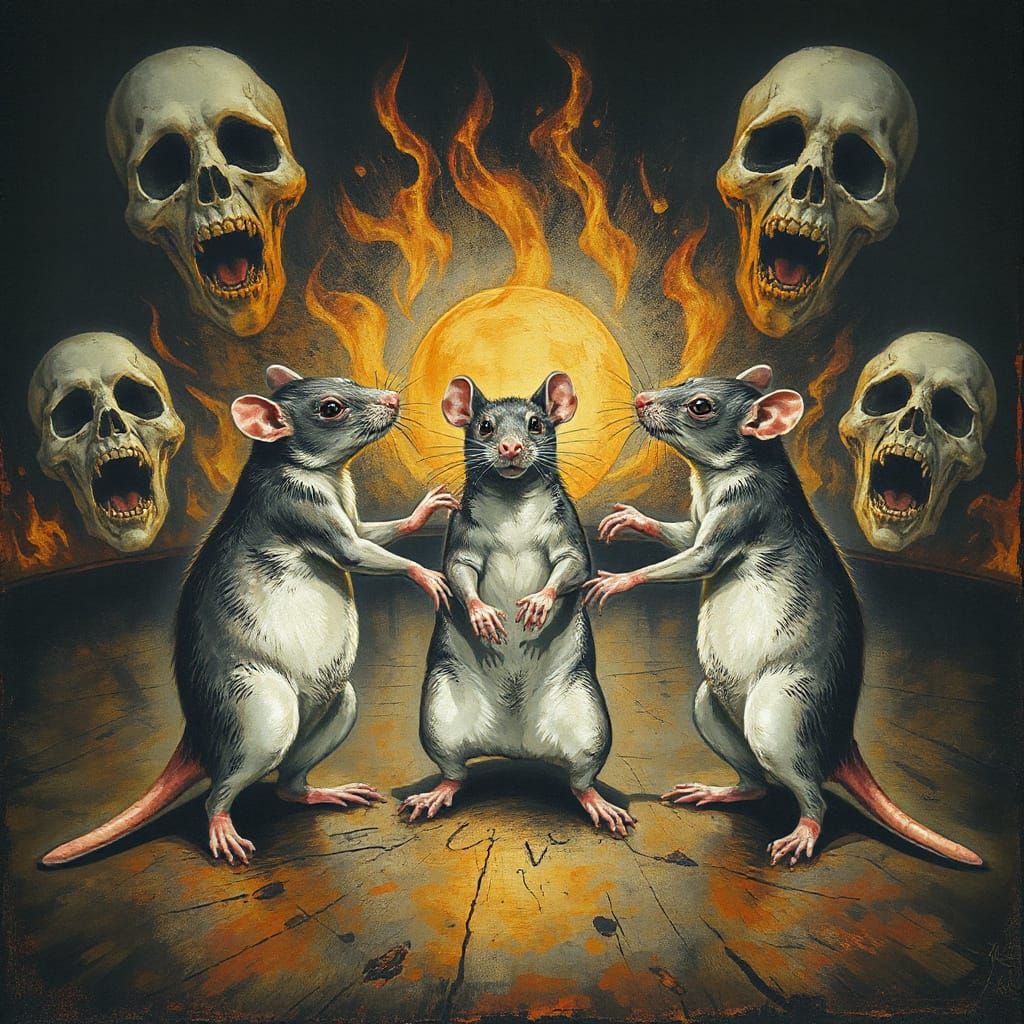 Dancing Rats in Goya-esque Acrylic Style