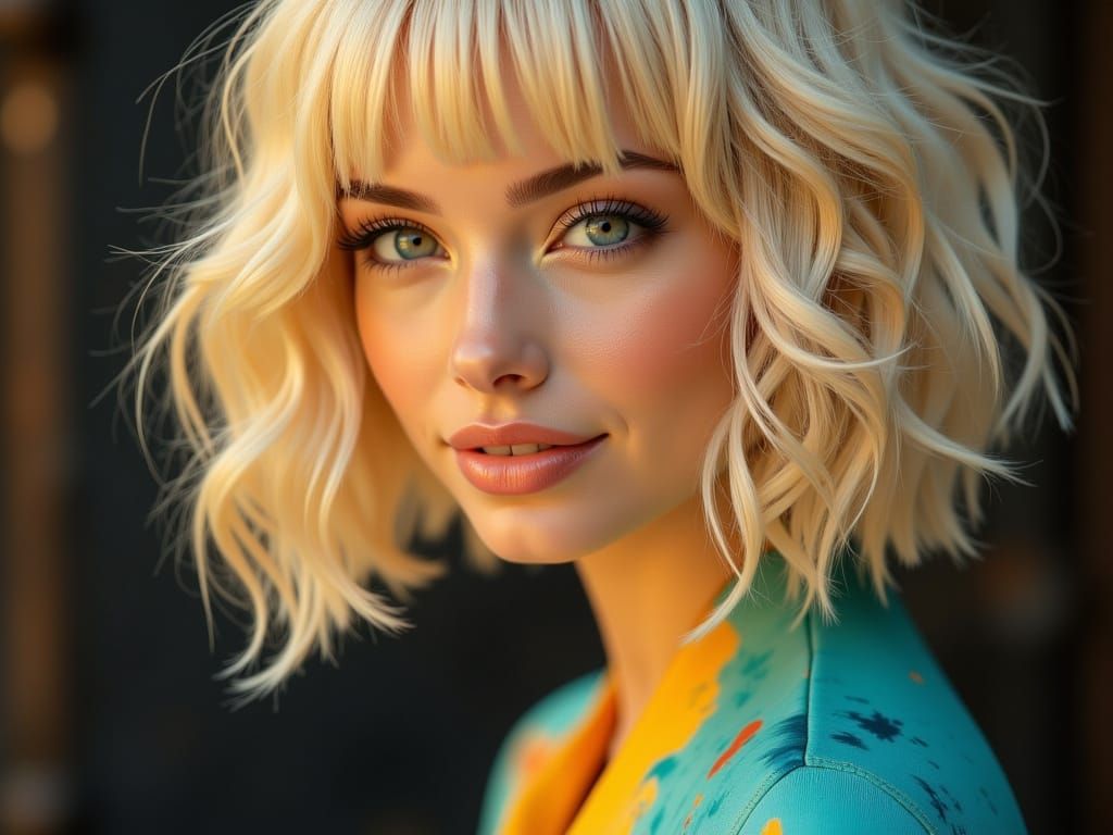 Regencycore Portrait of Brigitte Bardot in Amber and Teal